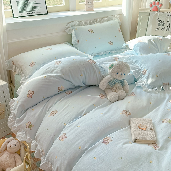 91家纺网 家纺一手货源 找家纺 逸尚阁家纺 2026新款水洗仿棉印花花边四件套-终版 菠萝大象