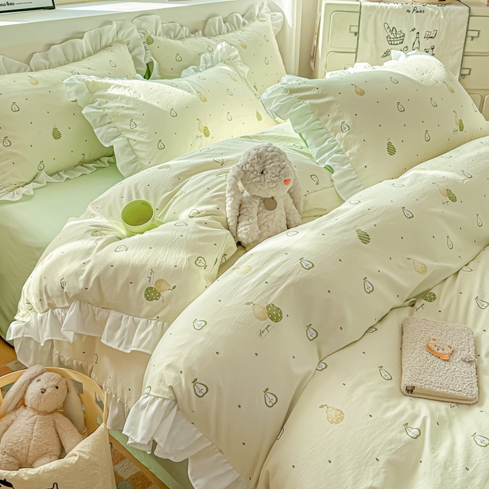 91家纺网 家纺一手货源 找家纺 逸尚阁家纺 2026新款水洗仿棉印花花边四件套-终版 不分梨