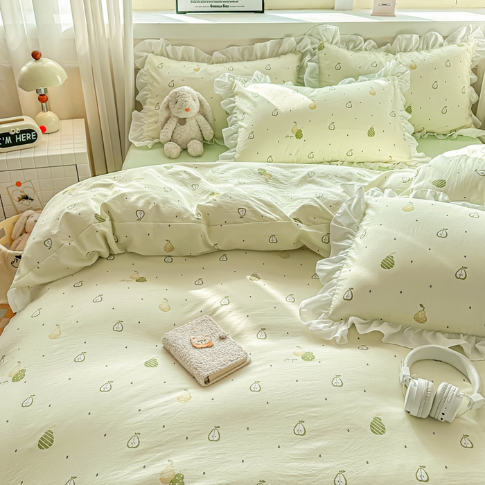 91家纺网 家纺一手货源 找家纺 逸尚阁家纺 2026新款水洗仿棉印花花边四件套-终版 不分梨