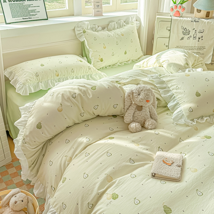 91家纺网 家纺一手货源 找家纺 逸尚阁家纺 2026新款水洗仿棉印花花边四件套-终版 不分梨