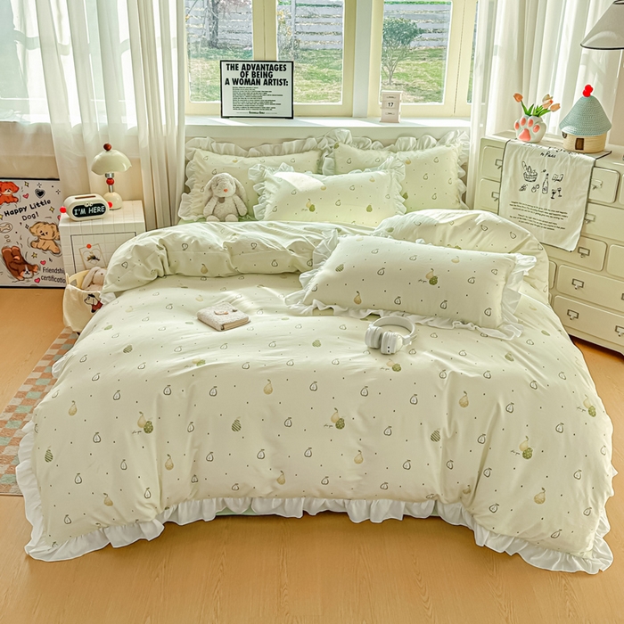 91家纺网 家纺一手货源 找家纺 逸尚阁家纺 2026新款水洗仿棉印花花边四件套-终版 不分梨