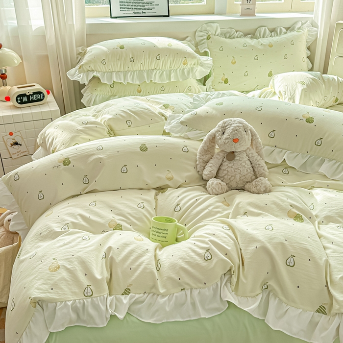 91家纺网 家纺一手货源 找家纺 逸尚阁家纺 2026新款水洗仿棉印花花边四件套-终版 不分梨