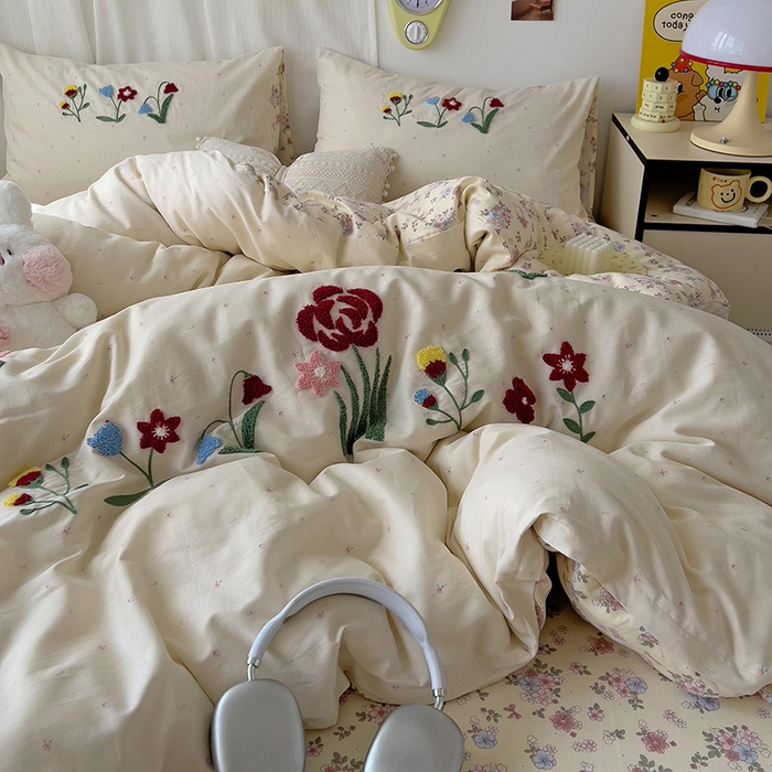 91家纺网 家纺一手货源 找家纺 乐窝家纺仓储 2026新款A类母婴级13370全棉纯棉毛巾绣四件套学生宿舍三件套单床单被套 山花漫