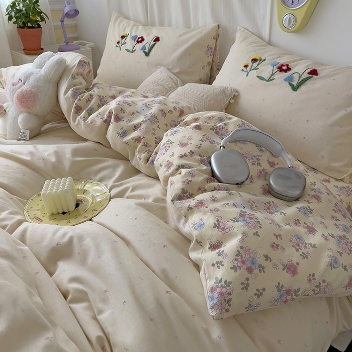 91家纺网 家纺一手货源 找家纺 乐窝家纺仓储 2026新款A类母婴级13370全棉纯棉毛巾绣四件套学生宿舍三件套单床单被套 山花漫