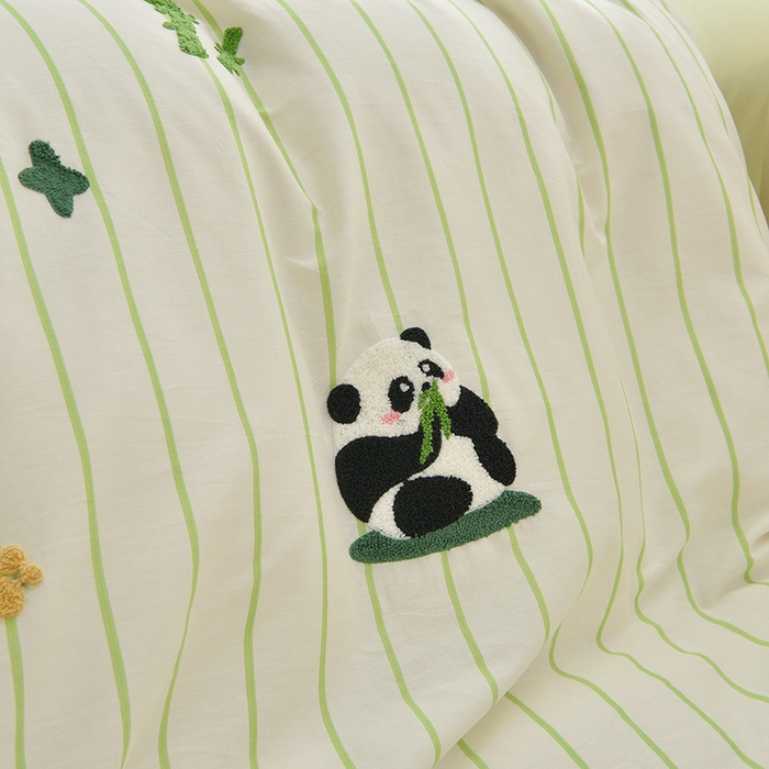 91家纺网 家纺一手货源 找家纺 乐窝家纺仓储 2026新款A类母婴级13370全棉纯棉毛巾绣四件套学生宿舍三件套单床单被套 熊猫乐园