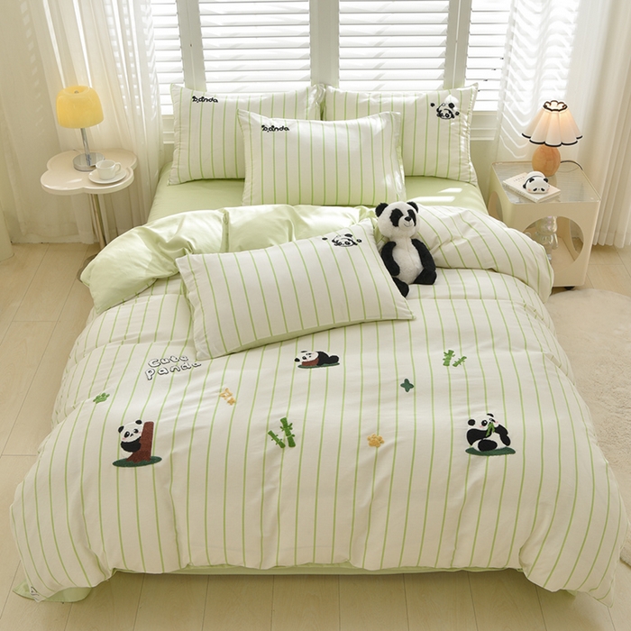 91家纺网 家纺一手货源 找家纺 乐窝家纺仓储 2026新款A类母婴级13370全棉纯棉毛巾绣四件套学生宿舍三件套单床单被套 熊猫乐园