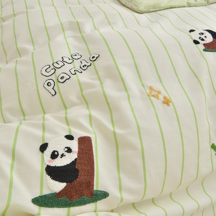 91家纺网 家纺一手货源 找家纺 乐窝家纺仓储 2026新款A类母婴级13370全棉纯棉毛巾绣四件套学生宿舍三件套单床单被套 熊猫乐园