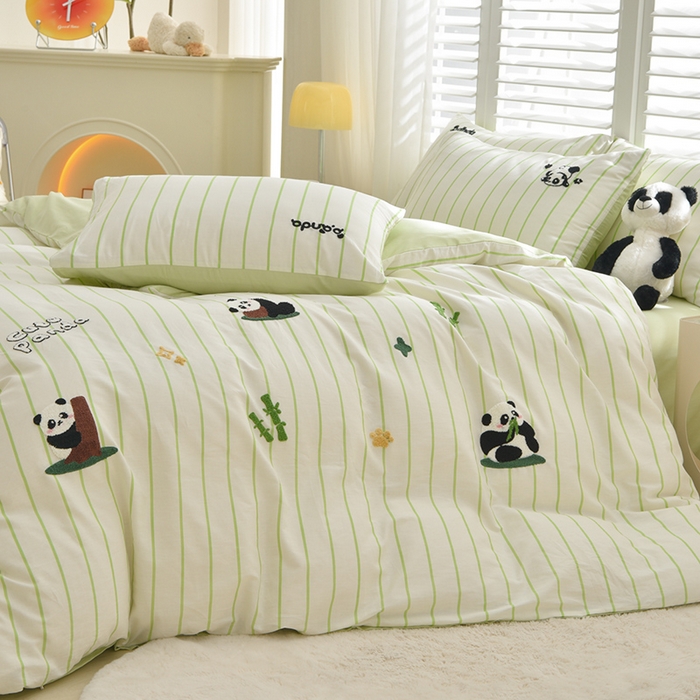 91家纺网 家纺一手货源 找家纺 乐窝家纺仓储 2026新款A类母婴级13370全棉纯棉毛巾绣四件套学生宿舍三件套单床单被套 熊猫乐园