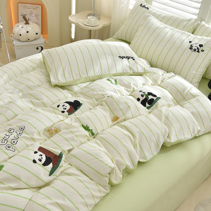 91家纺网 家纺一手货源 找家纺 乐窝家纺仓储 2026新款A类母婴级13370全棉纯棉毛巾绣四件套学生宿舍三件套单床单被套 熊猫乐园