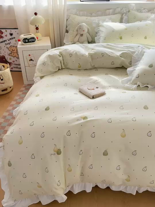 91家纺网 家纺一手货源 找家纺 逸尚阁家纺 2026新款水洗仿棉印花花边四件套-终版 不分梨