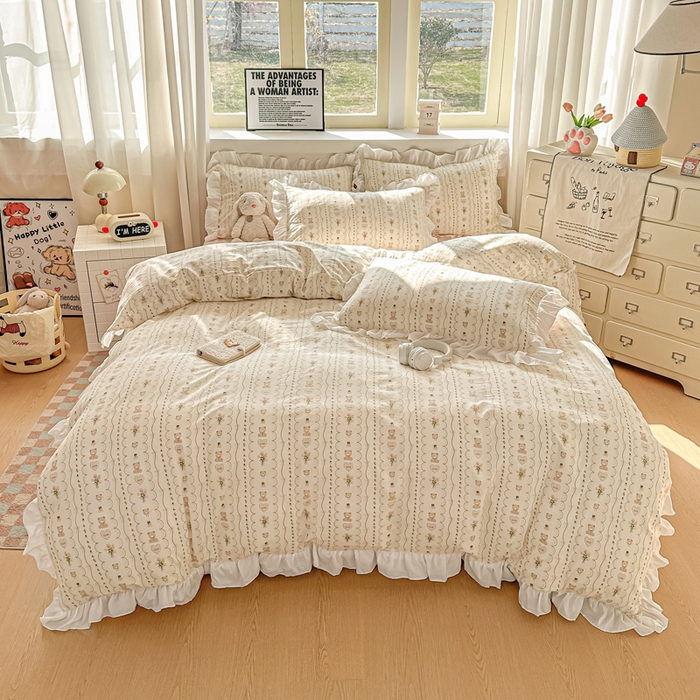 91家纺网 家纺一手货源 找家纺 逸尚阁家纺 2026新款水洗仿棉印花花边四件套-终版 连连看奇趣