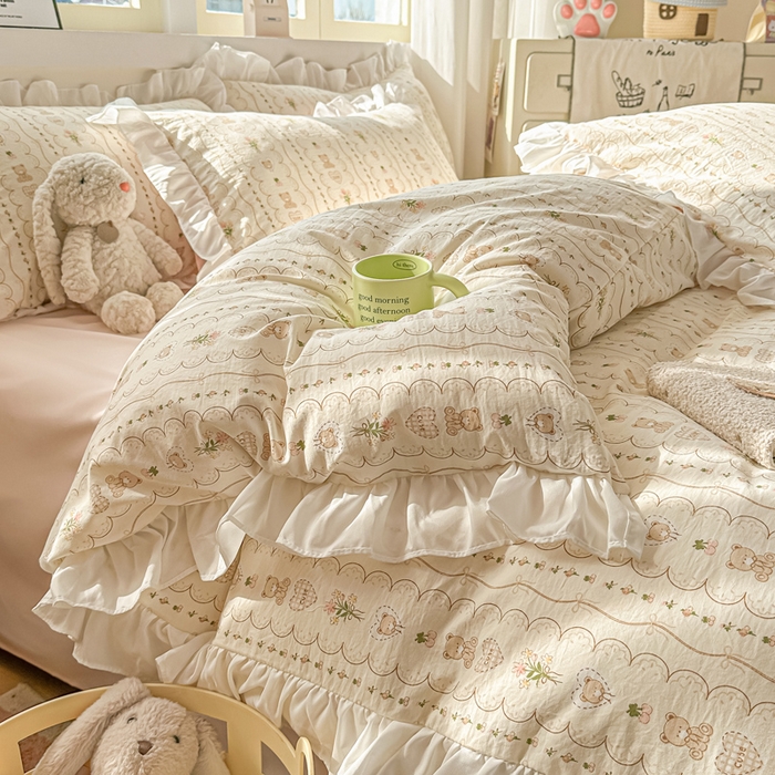 91家纺网 家纺一手货源 找家纺 逸尚阁家纺 2026新款水洗仿棉印花花边四件套-终版 连连看奇趣