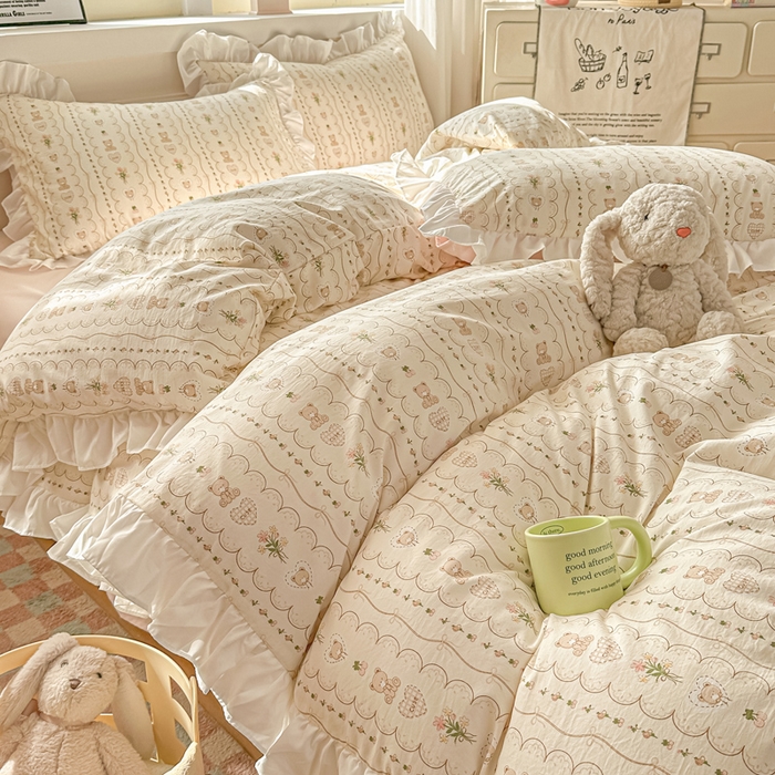 91家纺网 家纺一手货源 找家纺 逸尚阁家纺 2026新款水洗仿棉印花花边四件套-终版 连连看奇趣