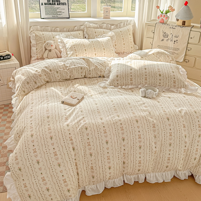 91家纺网 家纺一手货源 找家纺 逸尚阁家纺 2026新款水洗仿棉印花花边四件套-终版 连连看奇趣