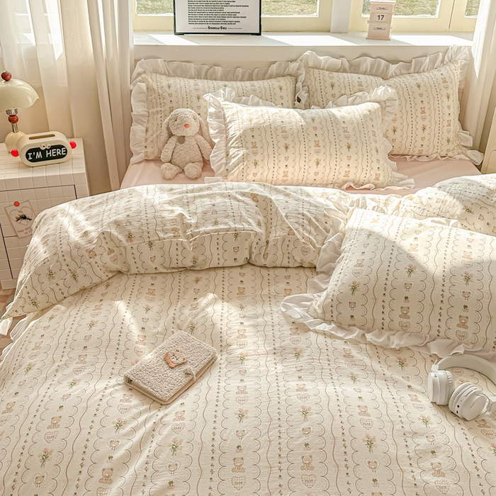 91家纺网 家纺一手货源 找家纺 逸尚阁家纺 2026新款水洗仿棉印花花边四件套-终版 连连看奇趣