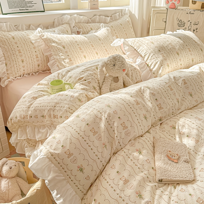 91家纺网 家纺一手货源 找家纺 逸尚阁家纺 2026新款水洗仿棉印花花边四件套-终版 连连看奇趣