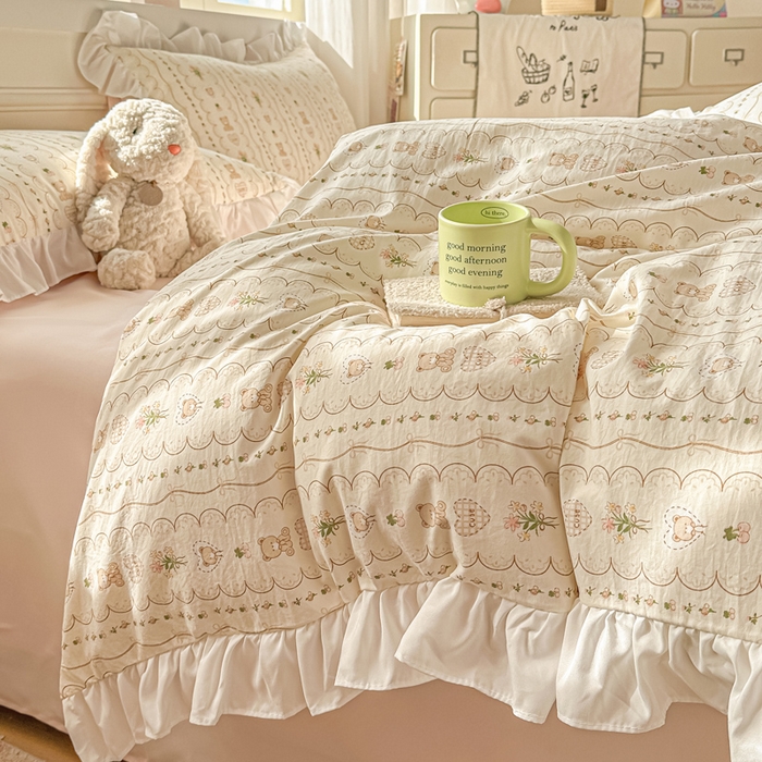 91家纺网 家纺一手货源 找家纺 逸尚阁家纺 2026新款水洗仿棉印花花边四件套-终版 连连看奇趣