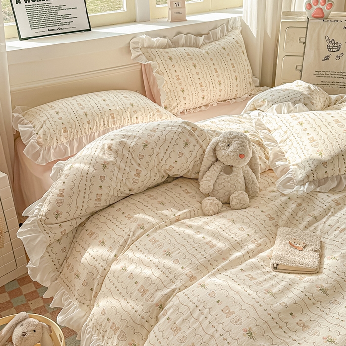 91家纺网 家纺一手货源 找家纺 逸尚阁家纺 2026新款水洗仿棉印花花边四件套-终版 连连看奇趣