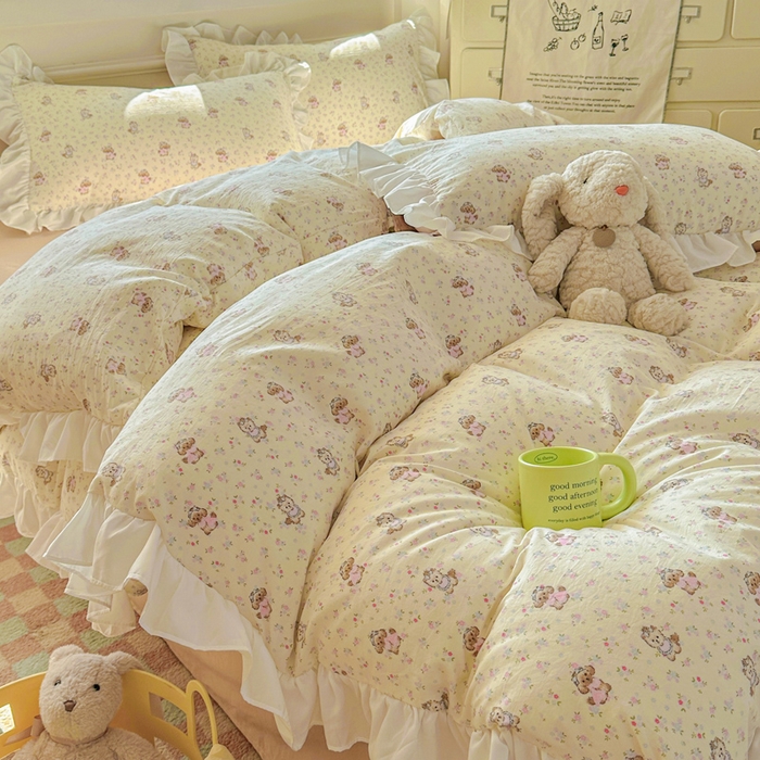 91家纺网 家纺一手货源 找家纺 逸尚阁家纺 2026新款水洗仿棉印花花边四件套-终版 萌萌哒天团