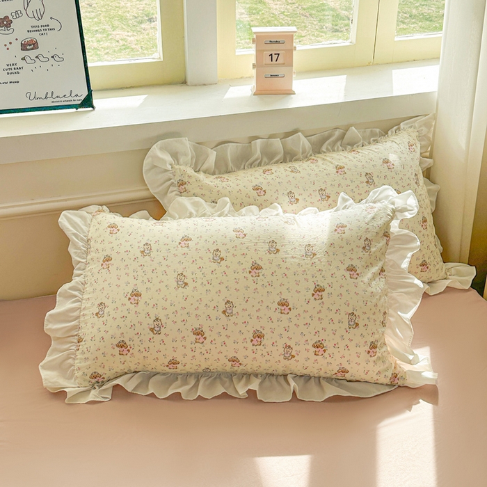 91家纺网 家纺一手货源 找家纺 逸尚阁家纺 2026新款水洗仿棉印花花边四件套-终版 萌萌哒天团