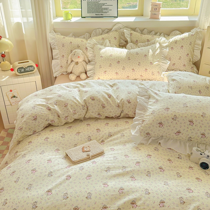 91家纺网 家纺一手货源 找家纺 逸尚阁家纺 2026新款水洗仿棉印花花边四件套-终版 萌萌哒天团