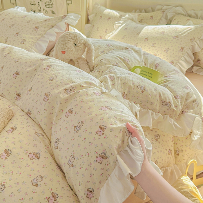 91家纺网 家纺一手货源 找家纺 逸尚阁家纺 2026新款水洗仿棉印花花边四件套-终版 萌萌哒天团