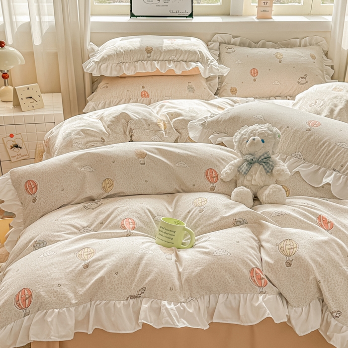 91家纺网 家纺一手货源 找家纺 逸尚阁家纺 2026新款水洗仿棉印花花边四件套-终版 梦幻童话园