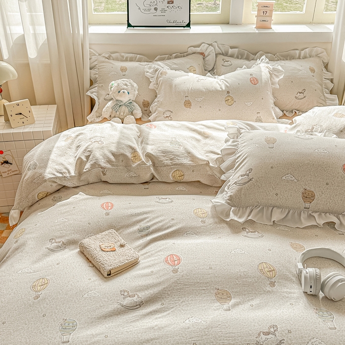 91家纺网 家纺一手货源 找家纺 逸尚阁家纺 2026新款水洗仿棉印花花边四件套-终版 梦幻童话园