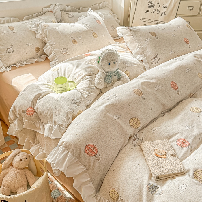 91家纺网 家纺一手货源 找家纺 逸尚阁家纺 2026新款水洗仿棉印花花边四件套-终版 梦幻童话园