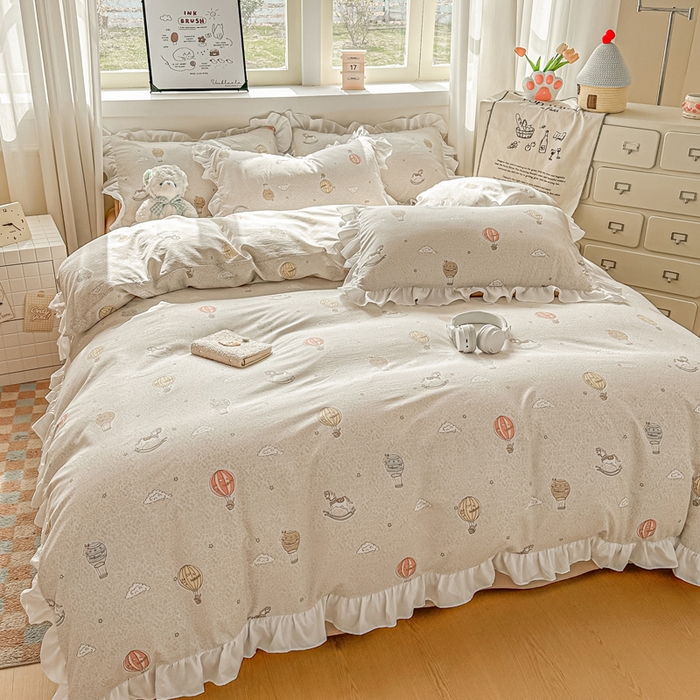 91家纺网 家纺一手货源 找家纺 逸尚阁家纺 2026新款水洗仿棉印花花边四件套-终版 梦幻童话园