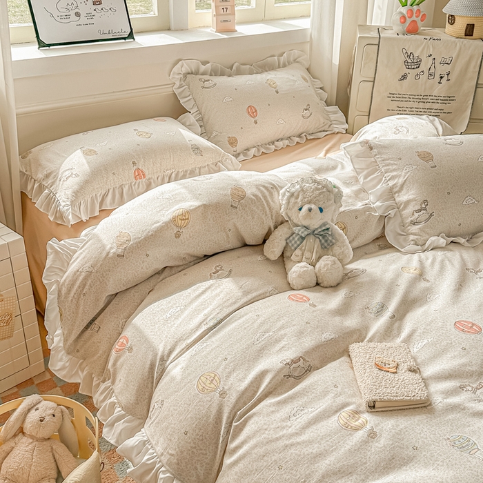 91家纺网 家纺一手货源 找家纺 逸尚阁家纺 2026新款水洗仿棉印花花边四件套-终版 梦幻童话园