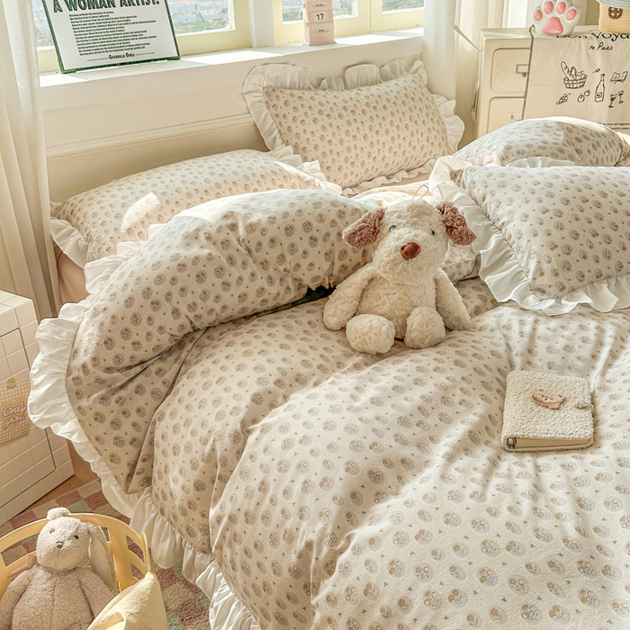 91家纺网 家纺一手货源 找家纺 逸尚阁家纺 2026新款水洗仿棉印花花边四件套-终版 偏爱的花语