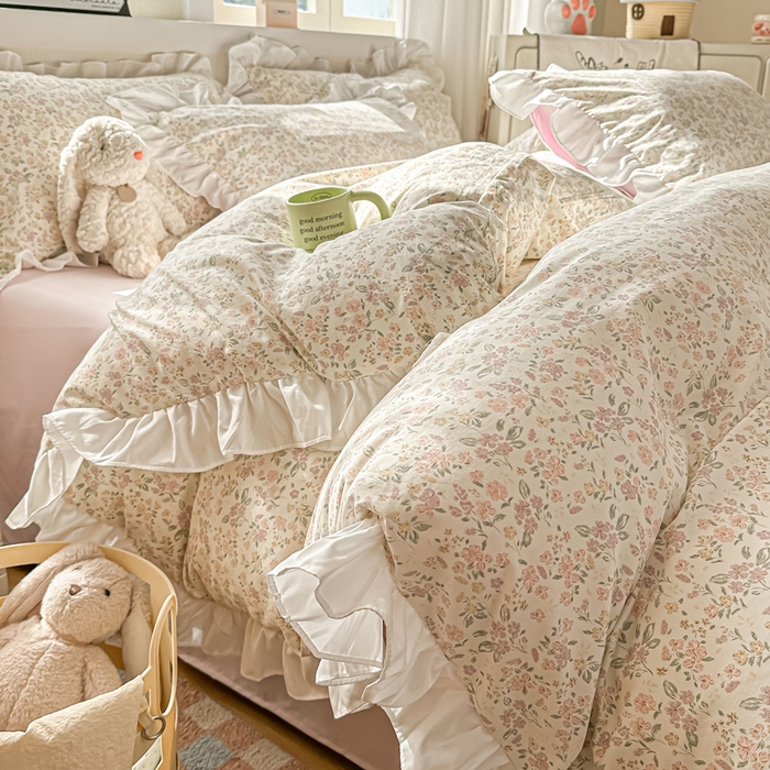 逸尚阁家纺 2026新款水洗仿棉印花花边四件套-终版 轻轻小细语