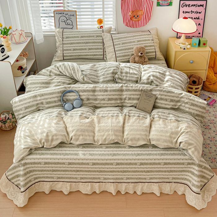 91家纺网 家纺一手货源 找家纺 岚吉家纺 2026年新款A类法式全棉花边床盖三件套四件套 时光