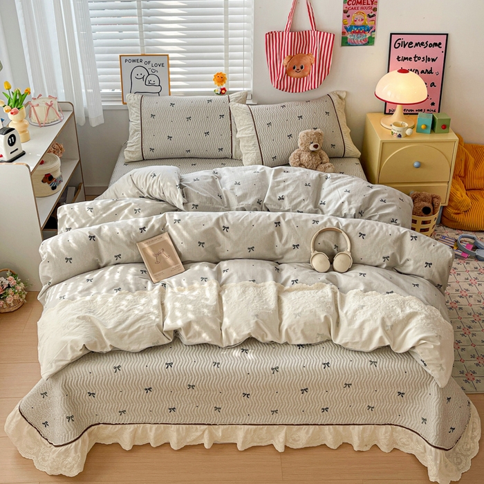 91家纺网 家纺一手货源 找家纺 岚吉家纺 2026年新款A类法式全棉花边床盖三件套四件套 星辰