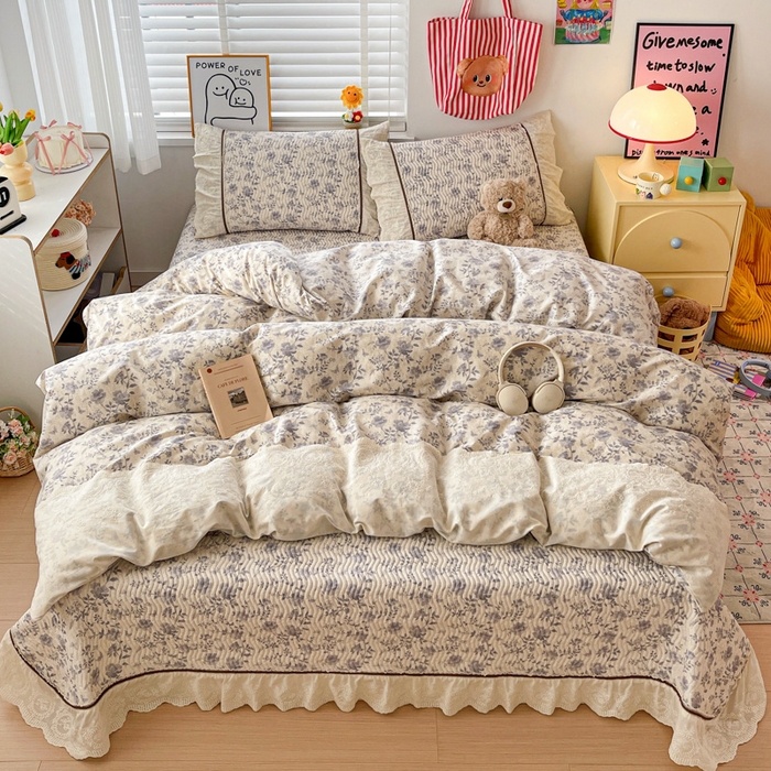 91家纺网 家纺一手货源 找家纺 岚吉家纺 2026年新款A类法式全棉花边床盖三件套四件套 羽兮