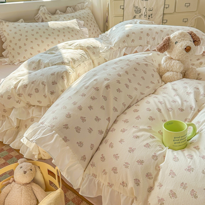 91家纺网 家纺一手货源 找家纺 逸尚阁家纺 2026新款水洗仿棉印花花边四件套-终版 心上的爱恋