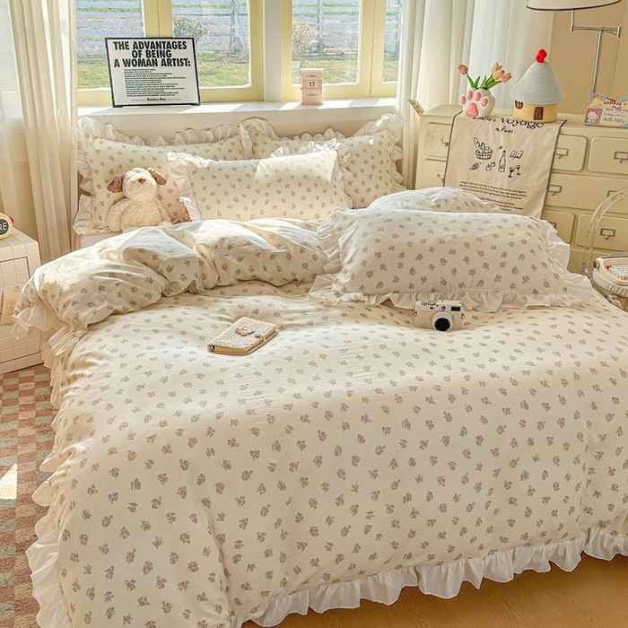 91家纺网 家纺一手货源 找家纺 逸尚阁家纺 2026新款水洗仿棉印花花边四件套-终版 心上的爱恋