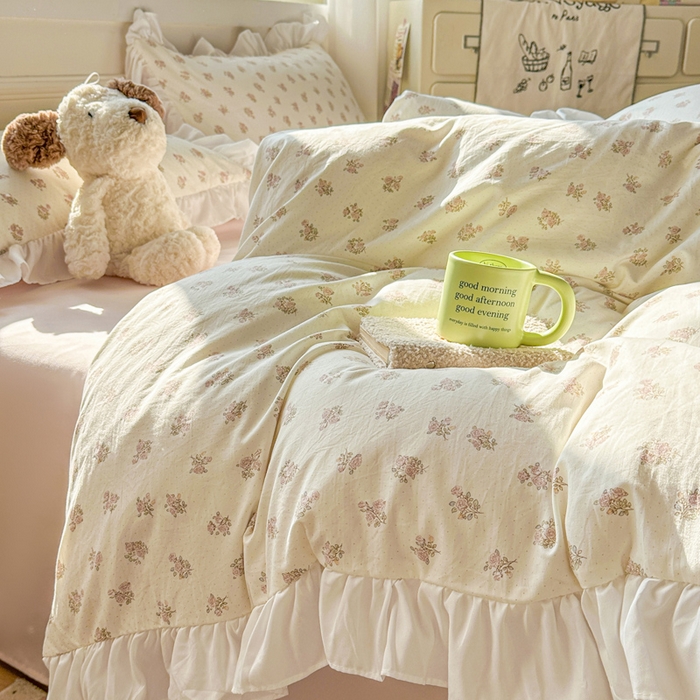 91家纺网 家纺一手货源 找家纺 逸尚阁家纺 2026新款水洗仿棉印花花边四件套-终版 心上的爱恋