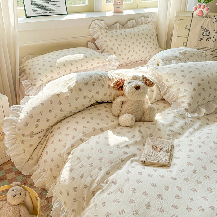 91家纺网 家纺一手货源 找家纺 逸尚阁家纺 2026新款水洗仿棉印花花边四件套-终版 心上的爱恋