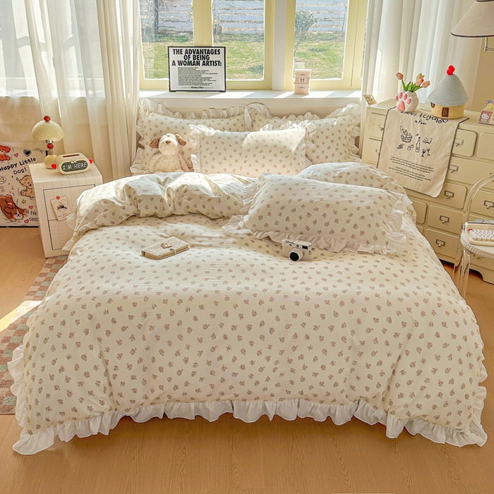 91家纺网 家纺一手货源 找家纺 逸尚阁家纺 2026新款水洗仿棉印花花边四件套-终版 心上的爱恋