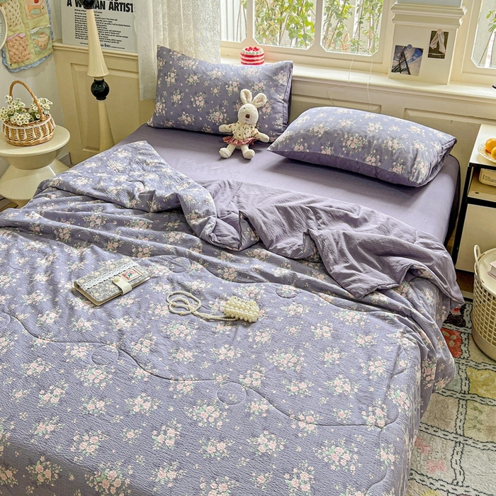 91家纺网 家纺一手货源 找家纺 （总）一比一家纺 2026新款云感皱皱纱简单款夏被夏凉被空调被四件套