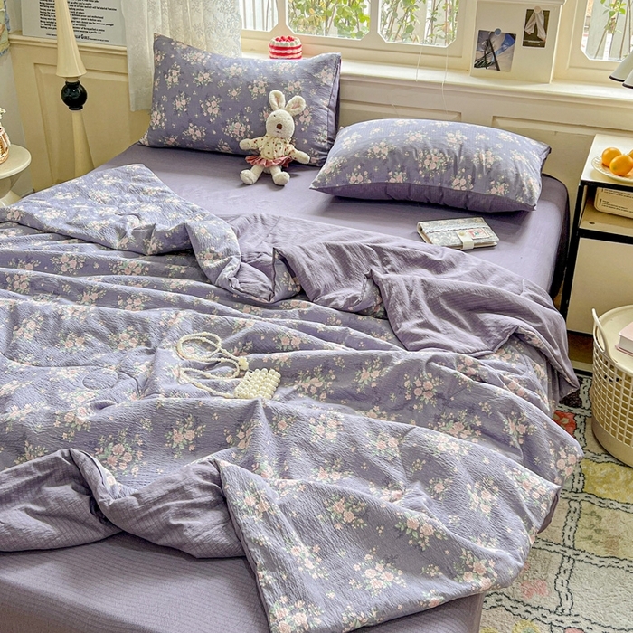 91家纺网 家纺一手货源 找家纺 （总）一比一家纺 2026新款云感皱皱纱简单款夏被夏凉被空调被四件套