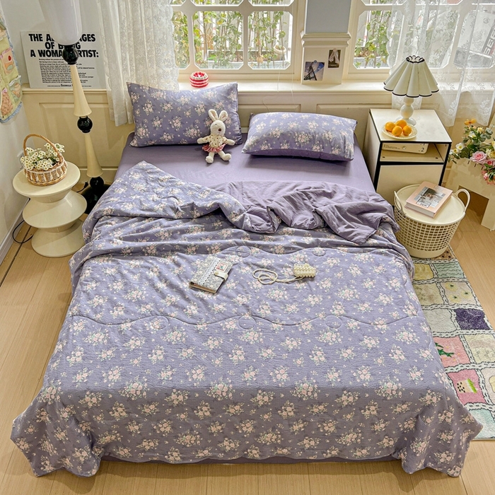 91家纺网 家纺一手货源 找家纺 （总）一比一家纺 2026新款云感皱皱纱简单款夏被夏凉被空调被四件套