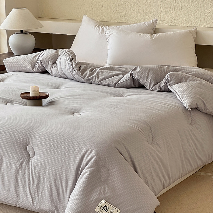 91家纺网 家纺一手货源 找家纺 蓝雀翎 2025新款原棉针织棉华夫格大豆被子被芯 高级灰