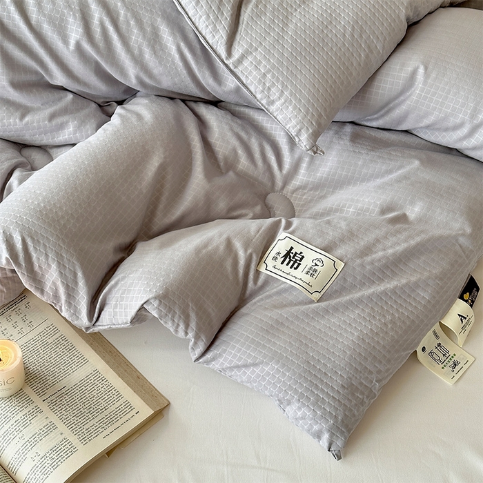 91家纺网 家纺一手货源 找家纺 蓝雀翎 2025新款原棉针织棉华夫格大豆被子被芯 高级灰