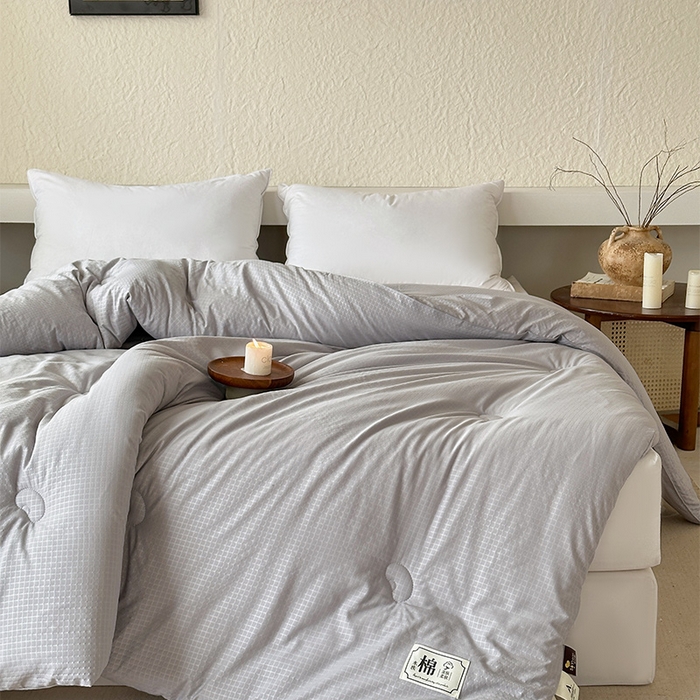 91家纺网 家纺一手货源 找家纺 蓝雀翎 2025新款原棉针织棉华夫格大豆被子被芯 高级灰