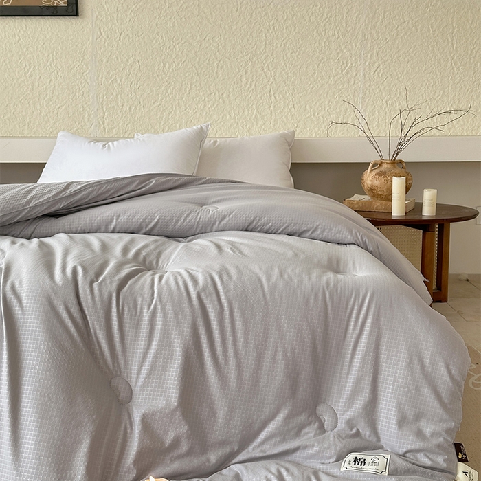 91家纺网 家纺一手货源 找家纺 蓝雀翎 2025新款原棉针织棉华夫格大豆被子被芯 高级灰