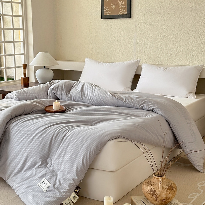 91家纺网 家纺一手货源 找家纺 蓝雀翎 2025新款原棉针织棉华夫格大豆被子被芯 高级灰