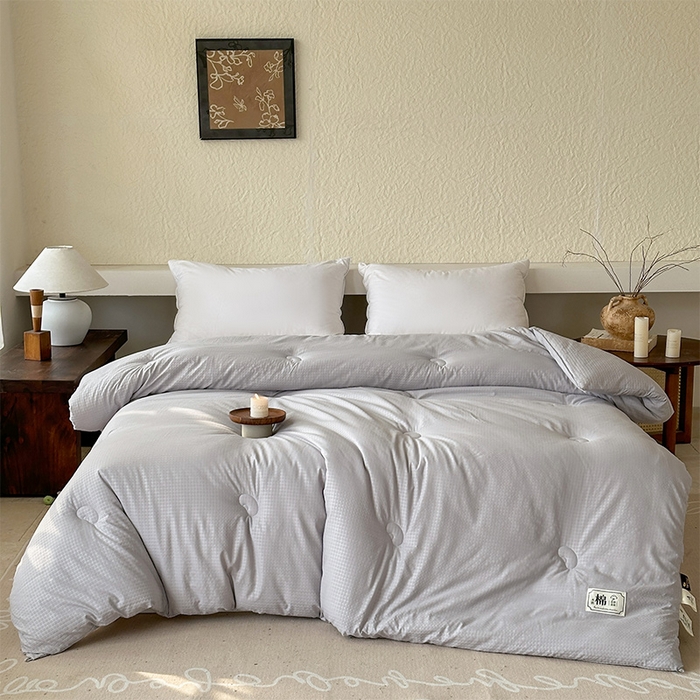 91家纺网 家纺一手货源 找家纺 蓝雀翎 2025新款原棉针织棉华夫格大豆被子被芯 高级灰